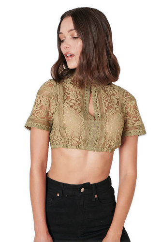 Dirndlbluse Krüger Gr. 38, Benedicta schilf grün hochgeschlossen Spitze moosgrün - Bild 4 von 6