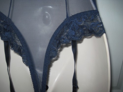 Women’s 34C Small Blue Velvet Teddy with Garter Hook Vintage Intimate Apparel - Picture 8 of 22