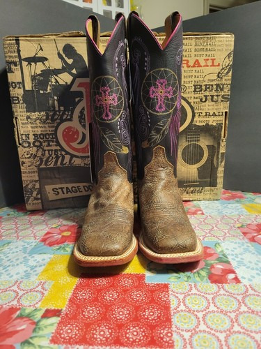 *New* Justin Bent Rail Womens Fuschia Burst Western Boots-Sz 6.5 B-BRL320 - Picture 1 of 9