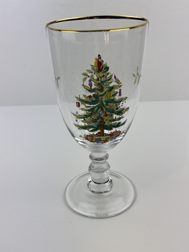 Spode Christmas Tree 16 Oz Pedestal Goblet with Gold Rim (Set of 4) WITH BOX - Picture 5 of 12