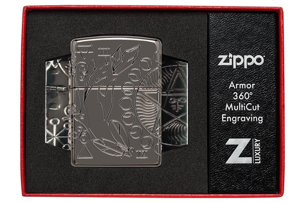 Zippo 49689, Wicca Design Deep Carve Armor Lighter, Black Ice
