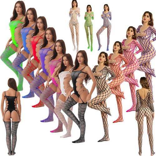 Women's Sexy Mesh See Through Fishnet Bodystockings Babydoll Bodysuits Nightwear - Picture 1 of 106