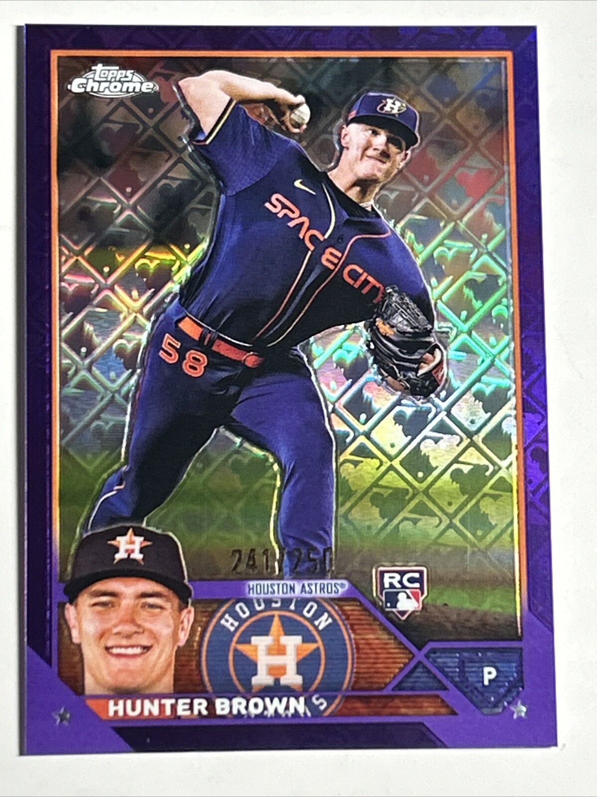 Hunter Brown 2023 Topps Chrome LogoFractor Purple Refractor RC #/250! Astros
