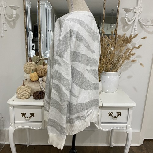 Fate Zebra Knit Sweater Heather Grey Ivory Cotton Blend Sz 1x Casual NWT - Picture 4 of 10