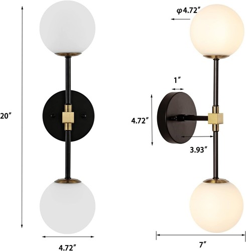Modern Wall Sconce 2-Lights Industrial Mid Century Gold & Black-2 Lights - Picture 5 of 9