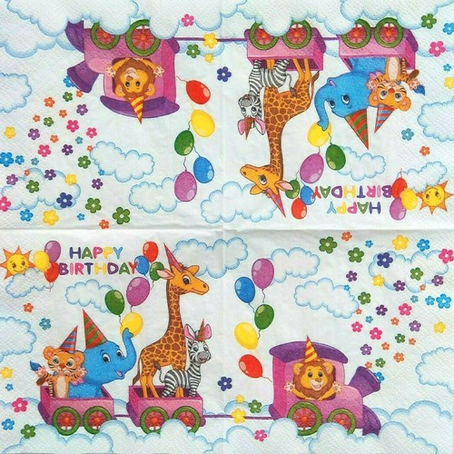 4X Set Paper Design Napkin Decoupage Craft Tissue Happy Birthday Baby Child Zoo - Picture 2 of 3