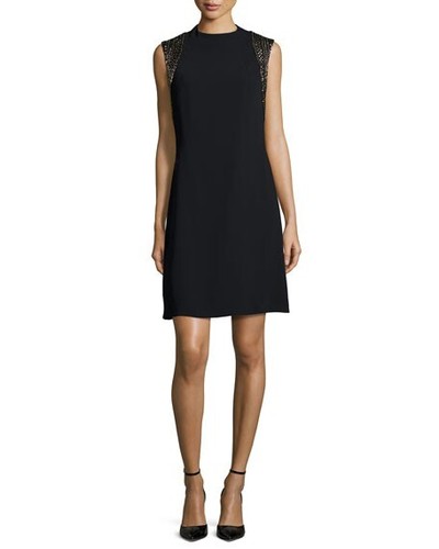 Womens Carmen Marc Valvo Sleeveless Beaded Cocktail Shift Dress Black 6 NWT $780 - Picture 4 of 15