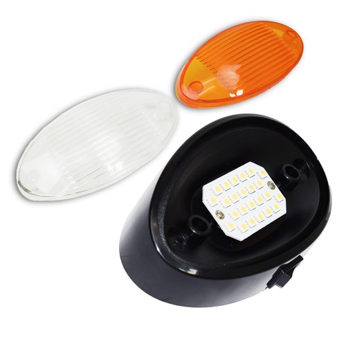 2 Black RV LED Porch Light Oval clear amber lens camper RV trailer w