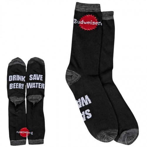 Budweiser Save Water Drink Beer Bottom Print Crew Socks Black