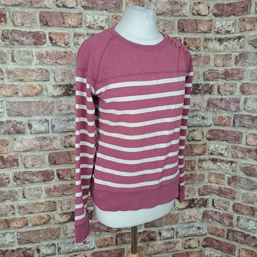 Seasalt Studio Sweatshirt Pink Striped Womens UK 10 Organic Cotton Button Shoul - Picture 3 of 13