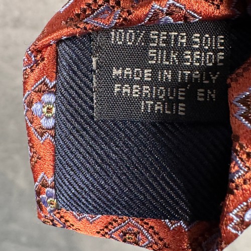 Canali Tie Orange Floral Medallion Silk Made in Italy - Picture 4 of 7