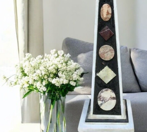 30" Italian White Marble Obelisk Handcrafted Egyptian Accent Luxury Home Decor - Picture 2 of 7