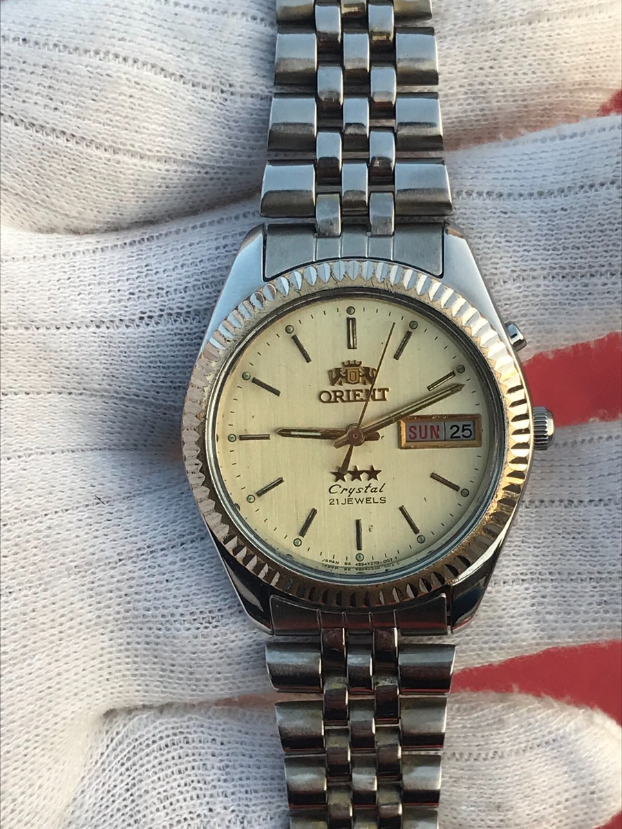 レア ORIENT オリエント 21JEWELS G429-30551 CA Vintage Orient Crystal Automatic 21 Jewels Day/Date Japan