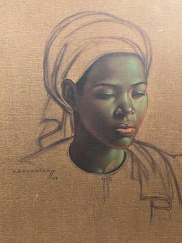 Vladimir Tretchikoff litografia originale Basuto ragazza tela cornice legno RARA - Foto 2 di 12