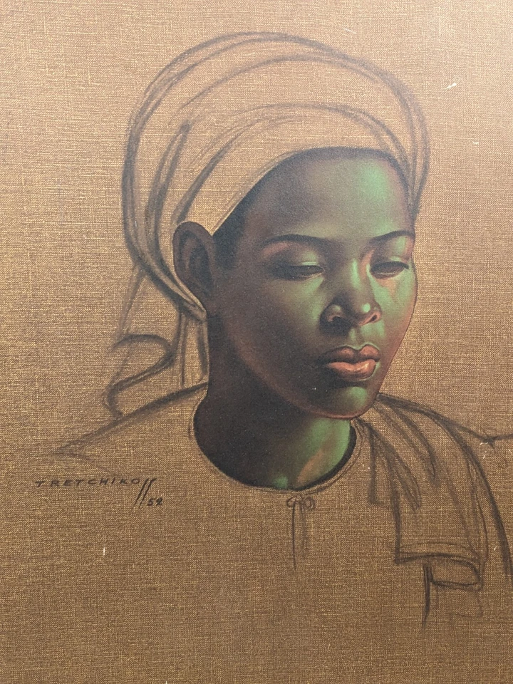 Vladimir Tretchikoff Original Lithograph Basuto Girl Canvas Wood Frame RARE - Image 2 of 4