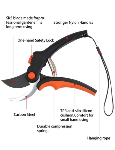 Garden 2 Pack Pruning Shears Tree Trimmers Secateurs, with Comfortable Handles, - Picture 4 of 5