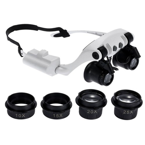 Double Eye Jewelry Watch Repair Magnifier Loupe Glasses With LED Light 8 Lens D - Picture 2 of 16