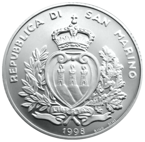 SAN MARINO 10000 LIRE 1998 (SOCCER WORLD CUP) SILVER Comm. coin (KM# 376) PROOF - Picture 2 of 5