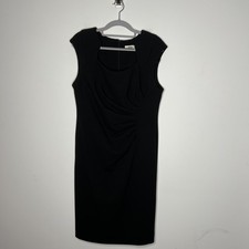 Calvin Klein Sheath Dress Womens 12 Black Ruched Cap Sleeve Stretch Office Knee