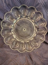 Vintage Indiana Glass Hobnail 11" Heavy Glass Deviled Egg Serving Platter Plate