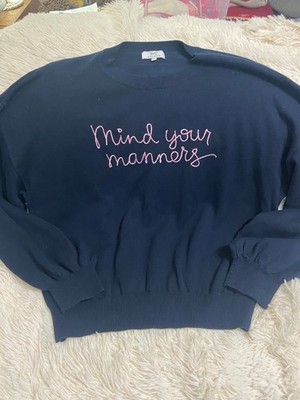 Myka Meier Womens Pullover Mind Your Manners Sweater Navy Blue Size Small~MID
