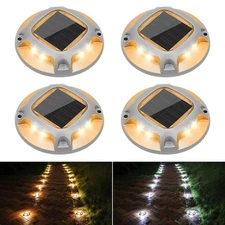 Solar Driveway Lights Dock Marine Lights 4 Pack,2 Colors in 1,Outdoor LED Dec...