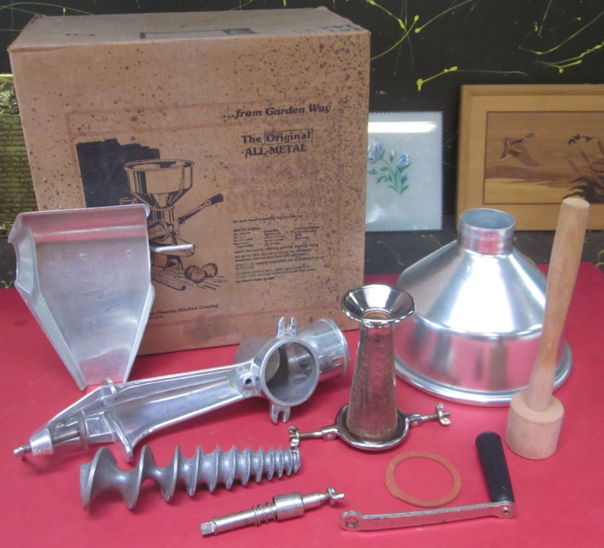 original all-metal Squeezo Strainer by Garden Way in original box w/ instruction