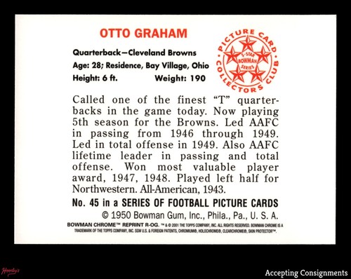 2001 Bowman Chrome Rookie Reprints #ROG Otto Graham BROWNS - Picture 2 of 2