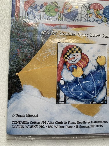Ursula Michael Kreuzstich Set SCHNEE VIELE REGENSCHIRME Banner #5459 Schneemann - Bild 4 von 9
