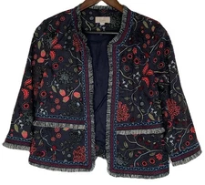 LOFT Petites Primavera Strawberry Fringe Open Blazer Jacket Sz 4P