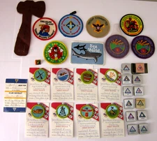 Vintage 1999 Boy Scout Merit Badges on Cards, Patches & Belt Loops