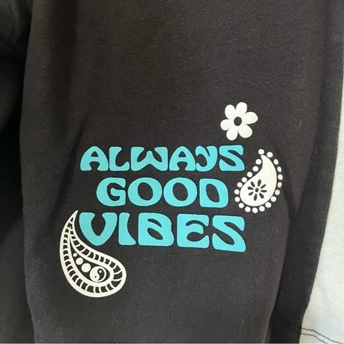 Justice Girls Hoodie Size 14 Black & White Split Graphic Smile Always Good Vibes - Picture 3 of 6