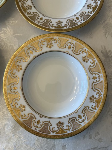 4 platos raros Atq Coalport sopa o ensalada levantados esmalte dorado punto hueso porcelana 8,75" - Imagen 11 de 17
