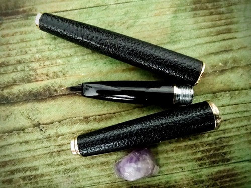 Pluma Estilográfica Platino Vintage y Rara Cuero de Oveja Negro ~ Oro 18K Nuevo en Caja - Imagen 9 de 14