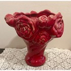 Vintage red rose three dimensional ceramic vase floral/red ceramic art deco