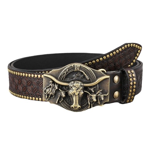 Luxury Design Men's PU Leather Belt Trendy Brand Ox Head Waistband - Picture 8 of 8