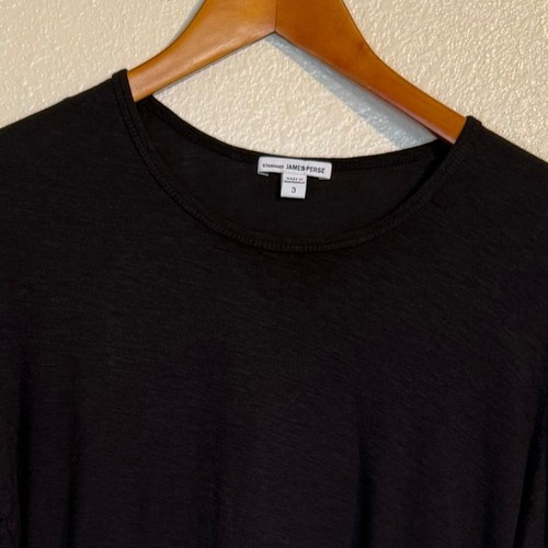 Camisa James Perse Mujer 3 Grande Negra Algodón Modal Minimalista Cuello Redondo Informal - Imagen 2 de 9