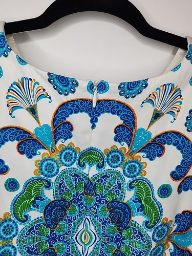 London Times Shift Dress Blue Yellow White Print Paisley 10 Womens Cotton Preppy - Picture 9 of 11
