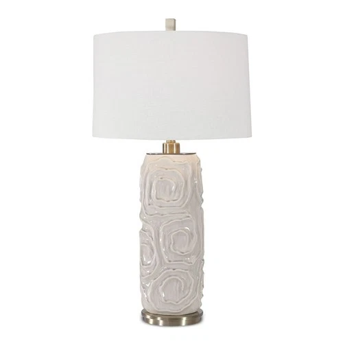 UTTERMOST 26379-1 ZADE GEOMETRIC WARM GRAY CRACKLED GLAZE CERAMIC TABLE LAMP - Picture 2 of 6