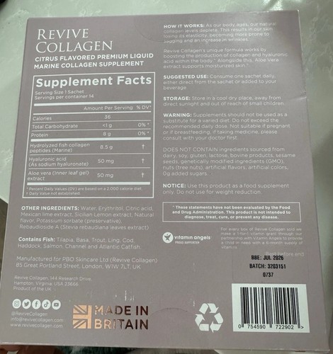 Seal Latest REVIVE Collagen premium liquid marine collagen supplement 14 sachets - Picture 2 of 3