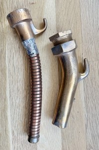 2 Vintage Old Rare Visible Curb Gas Pump Brass Banana Nozzle Dispenser Handle