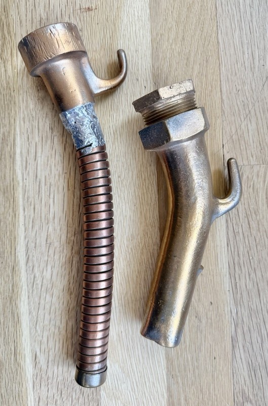 2 Vintage Old Rare Visible Curb Gas Pump Brass Banana Nozzle Dispenser Handle
