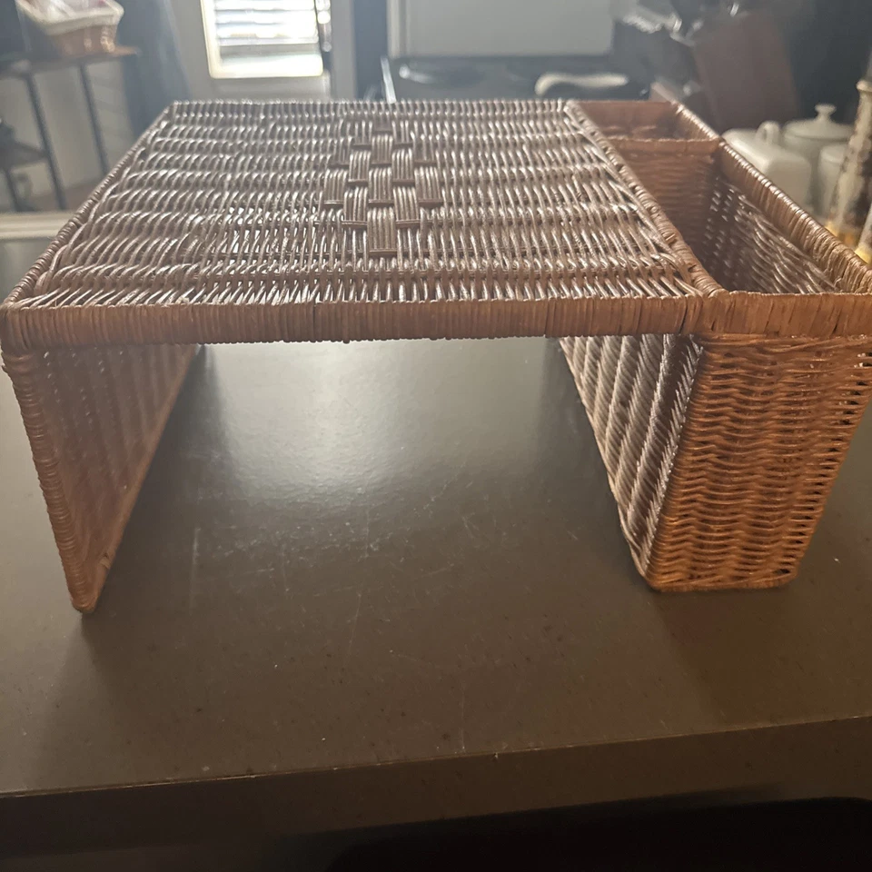 Vintage Wicker Rattan Bed Tray Breakfast Lap Tray 80s 90s Vanity Desk Organizer - Image 3 of 4