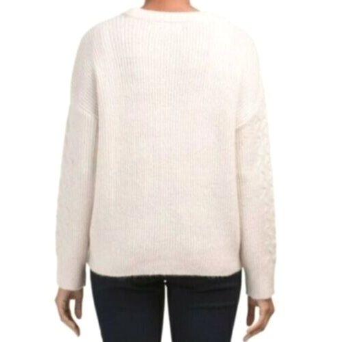 Kendall + Kylie Women's Cable Knit Ribbed Fisherman Sweater In Oatmeal XSmall - Picture 2 of 6