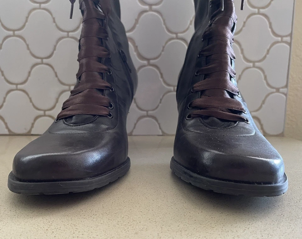 Naturalizer Mujeres Marrón Botines Cinta Satén Zapatos con Cordones 10M 730N08 Bruja Foto 4 de 4