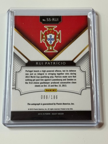 2015-16 Select Soccer Signatures Auto Rui Patricio 088/186 - Picture 2 of 2