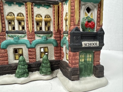 Hand Painted Ceramic Christmas Village School House "White Christmas" - Picture 4 of 8
