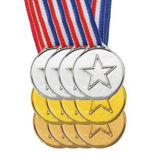 12Pack 1.5" Mini Plastic Gold Silver Bronze Winner Award Medals with Ribbon