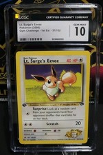 Pokémon Lt. Surge's Eevee #51, 1st Edition Gym Challenge, Wotc, CGC 10!!!