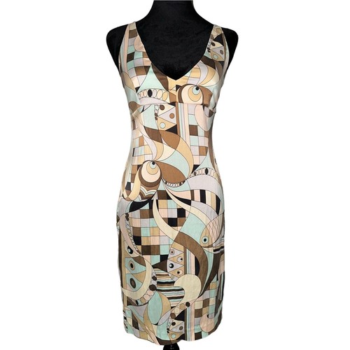 Hugo Buscati 4 Vintage Silk Slip Dress Stretch bodycon retro art-deco geometric